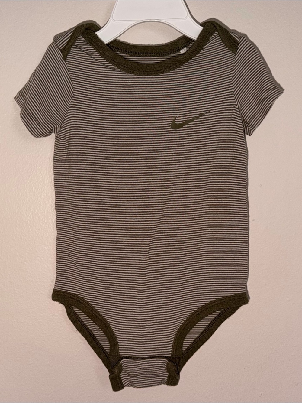 Nike Olive & White Striped Baby Bodysuit